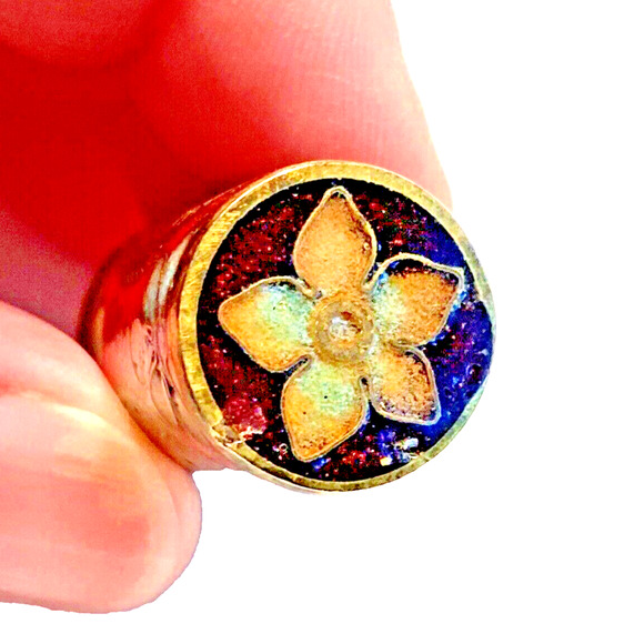 Vintage Cloisonné Enamel on Brass Pendant Cylinder Screw Top Red & Black Floral - Picture 5 of 10